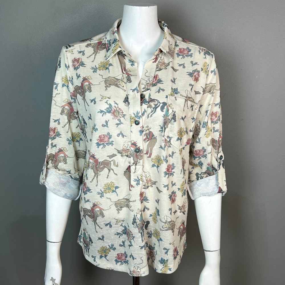 Tasha Polizzi Collection Western Shirt Women's Medium Novelty Floral Roll Tab